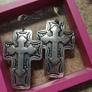 Silver Cross Dangle Earrings